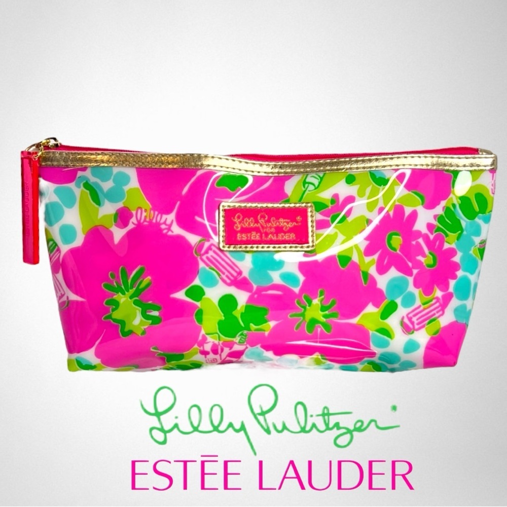Lilly Pulitzer - Estée Lauder Pink and Green Cosmetic Bag Vibrant Floral Design